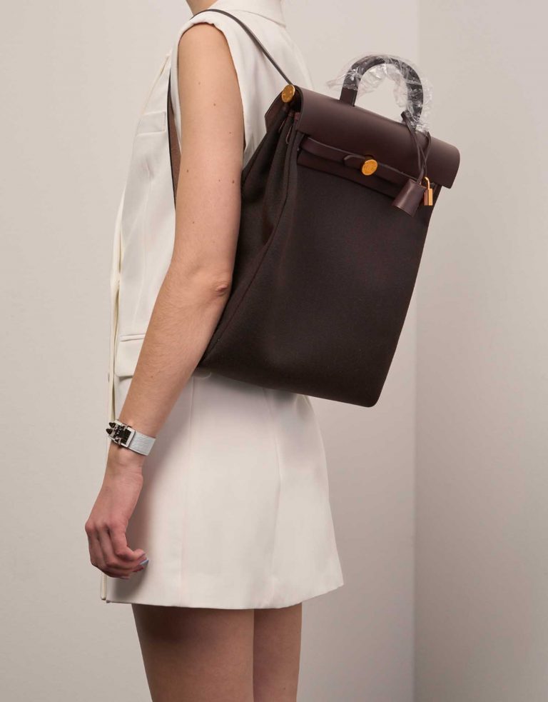 TÚI Hermès Herbag Backpack Toile Vache Hunter Ebene