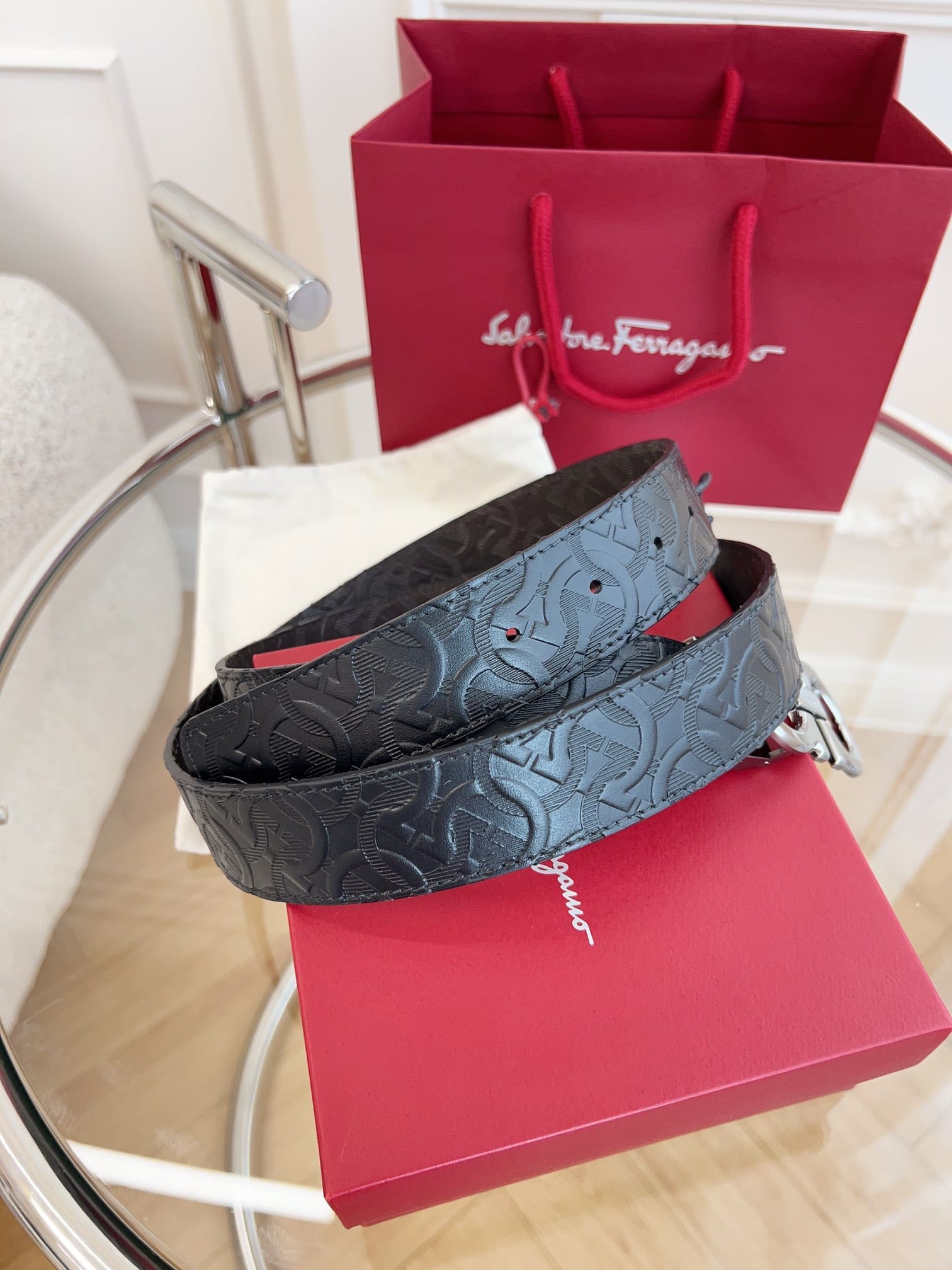 DÂY LƯNG Salvatore Ferragamo Adjustable Gancini Belt Khóa bạc