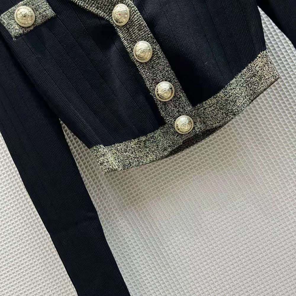 ÁO Balmain Women Cropped Knit Cardigan with Gold Trim