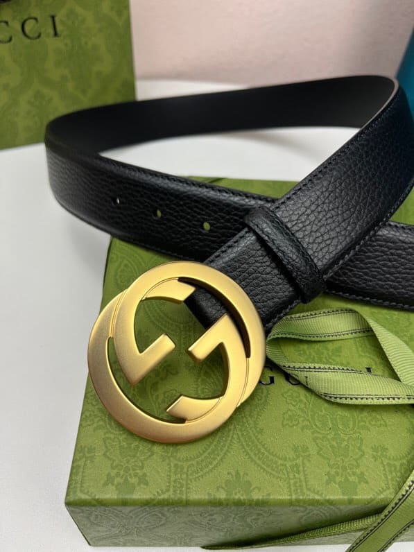 DÂY LƯNG GUCCI GG BLACK CALFSKIN LEATHER Khóa vàng