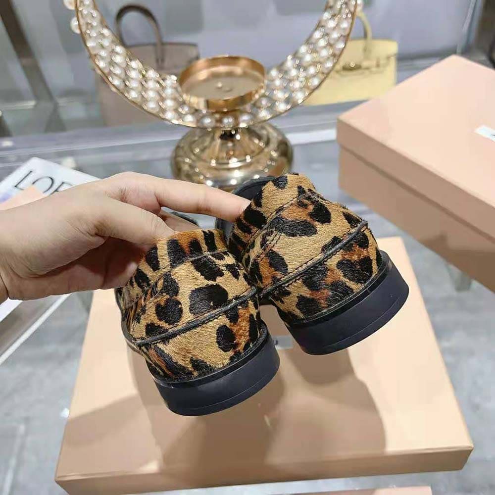 GIÀY Miu Miu Women Leopard-print Calf Hair-effect Loafers