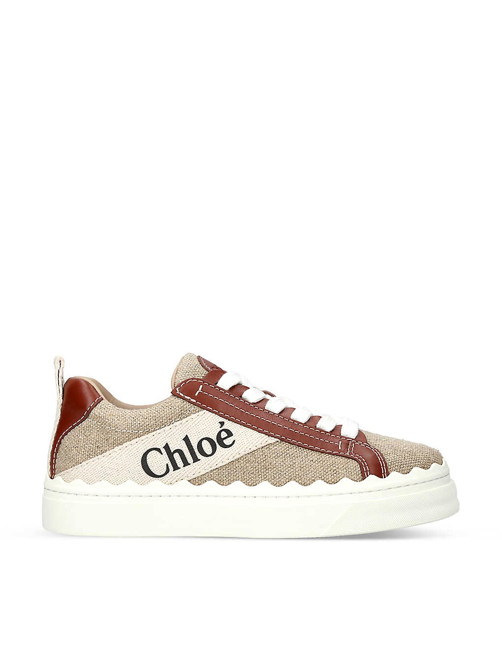 GIÀY CHLOE Lauren logo-embellished linen and leather trainers