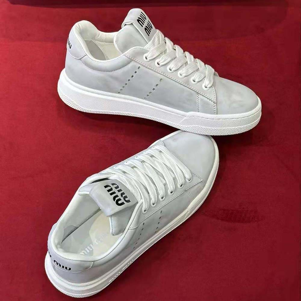 GIÀY Miu Miu Women Bleached Leather Sneakers-White