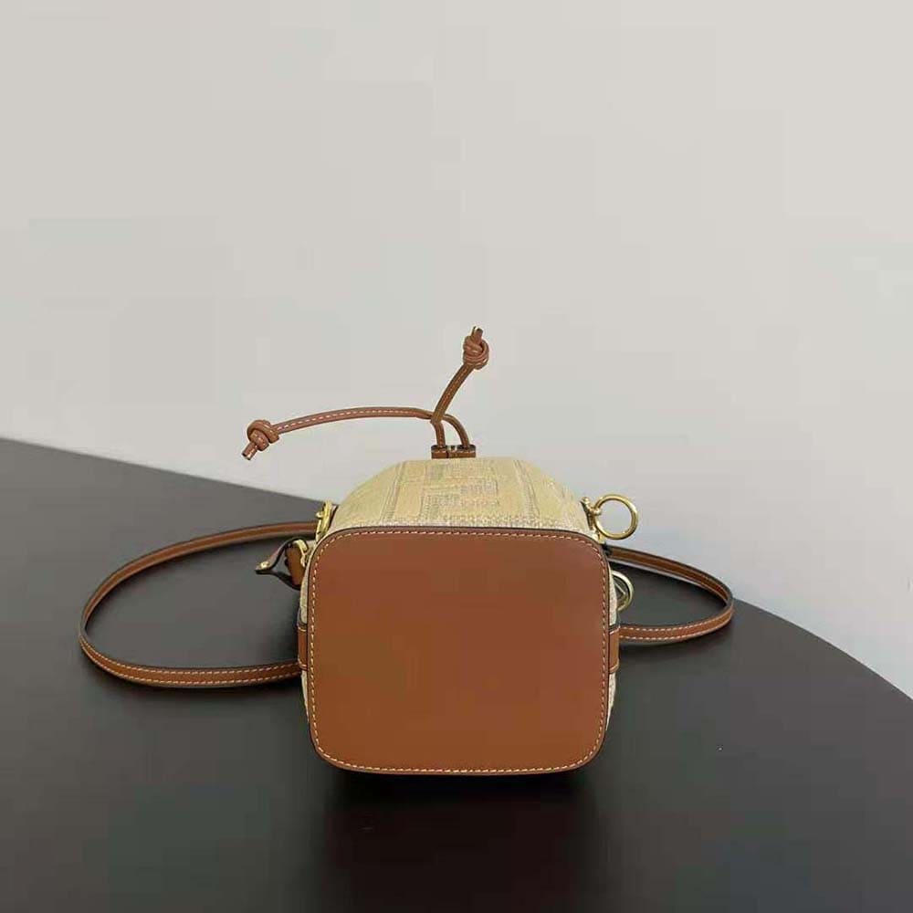 TÚI Fendi Women Mon Tresor Natural Straw Mini-bag with FF Embroidery