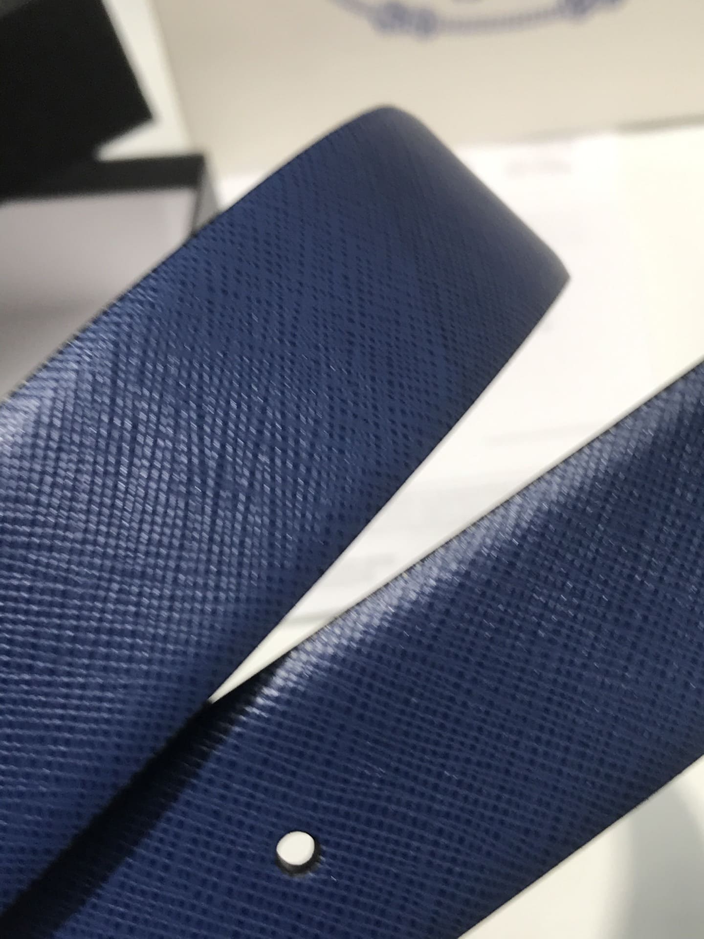 DÂY LƯNG PRADA BLUE SAFFIANO LEATHER Khóa bạc