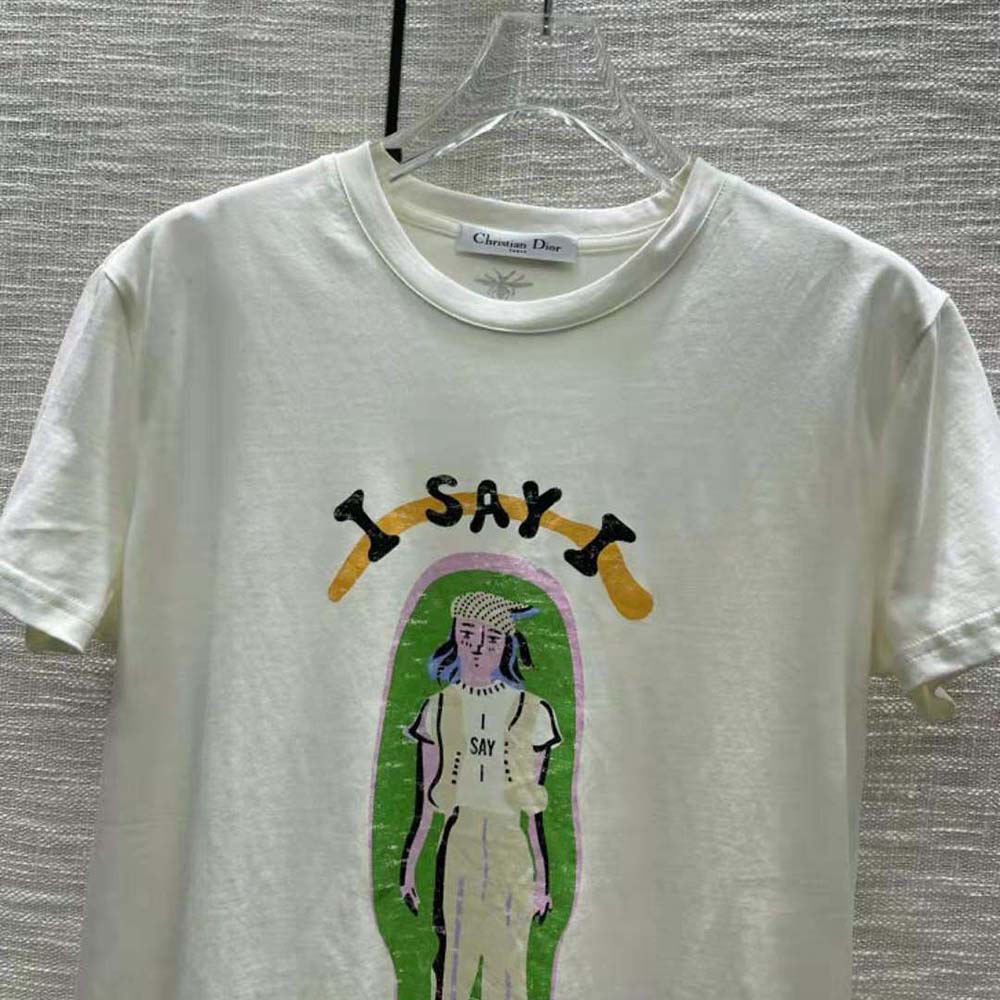 ÁO Dior ‘I Say I’ T-shirt Ecru Cotton Jersey and Linen