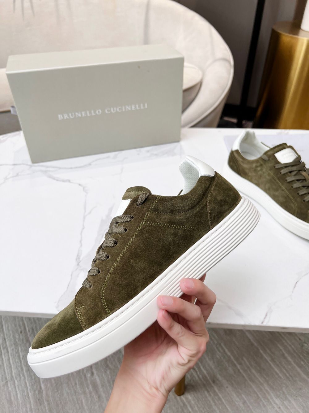 GIÀY BRUNELLO CUCINELLI Suede Olive Sneaker shoes