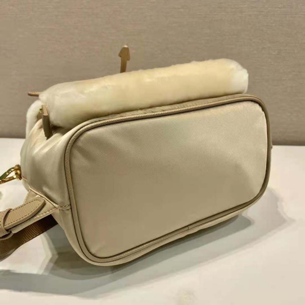 BALO Prada Women Re-Nylon and Shearling Backpack-Beige