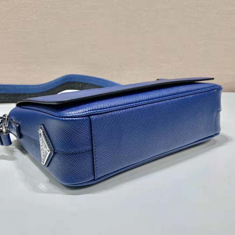 TÚI Prada Men Saffiano Leather Shoulder Bag with Sleek-Navy