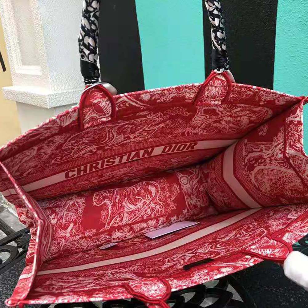 TÚI Dior Women Small Dior Book Tote Raspberry Toile de Jouy Reverse Embroidery
