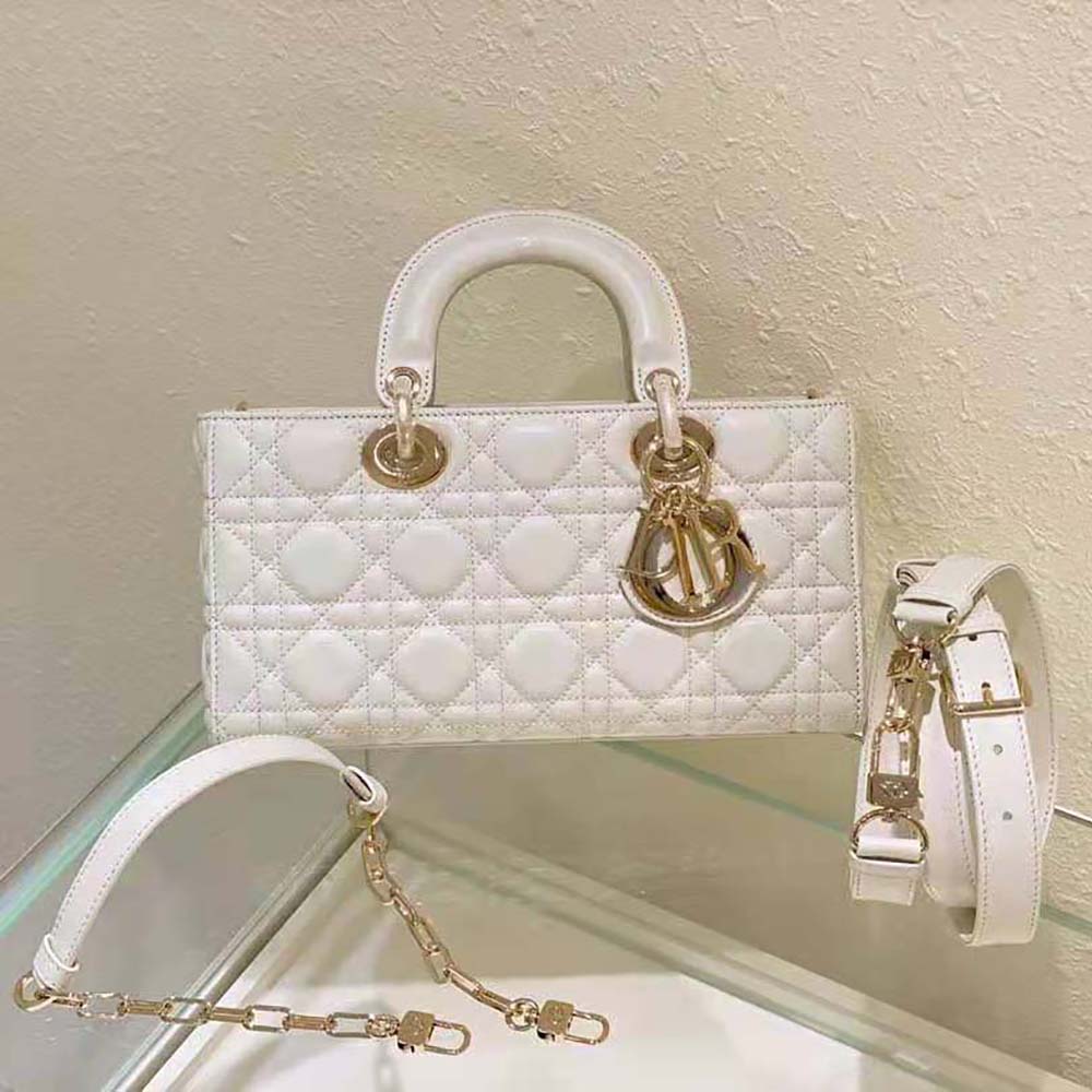 TÚI Dior Women Lady D-Joy Bag Latte Cannage Lambskin