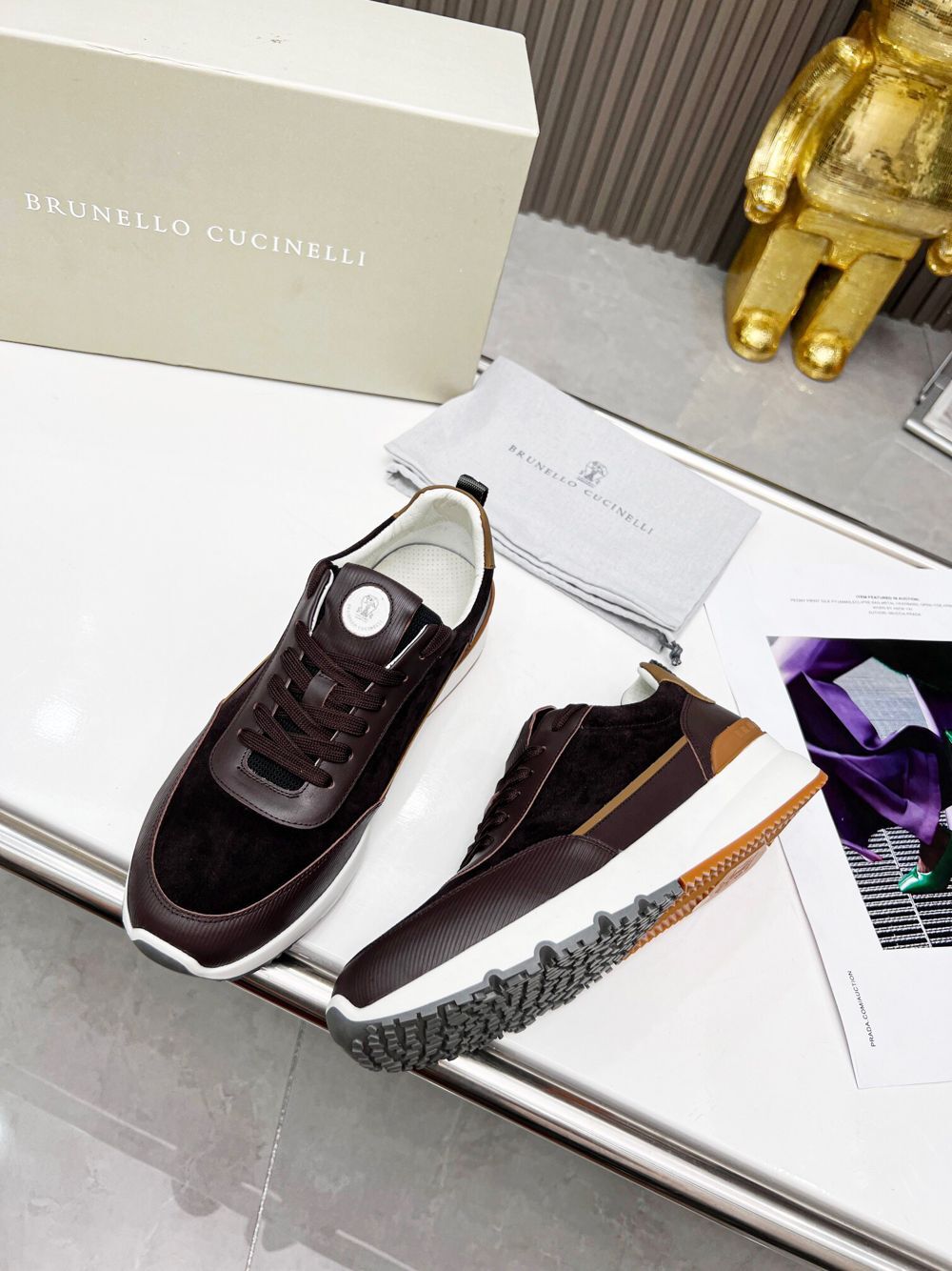 GIÀY BRUNELLO CUCINELLI Suede Burgundy Sneaker shoes