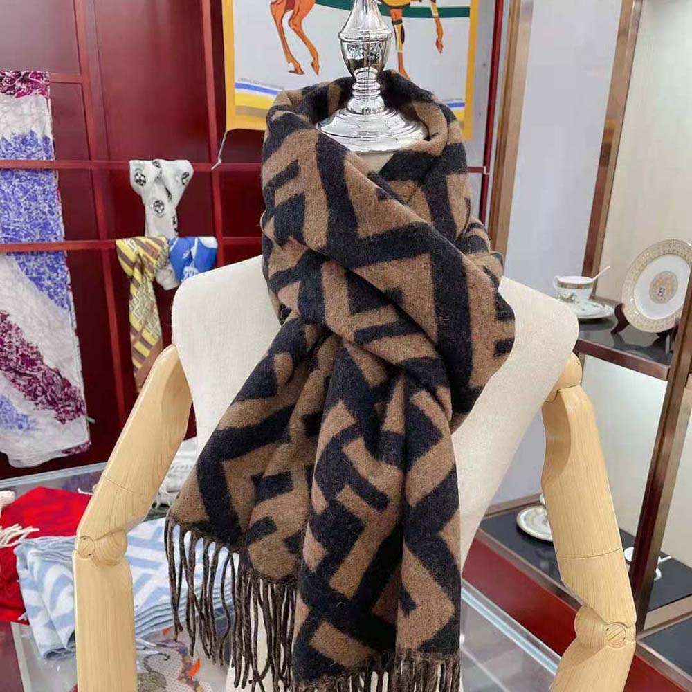 KHĂN Fendi Women FF Scarf Brown Cashmere Scarf