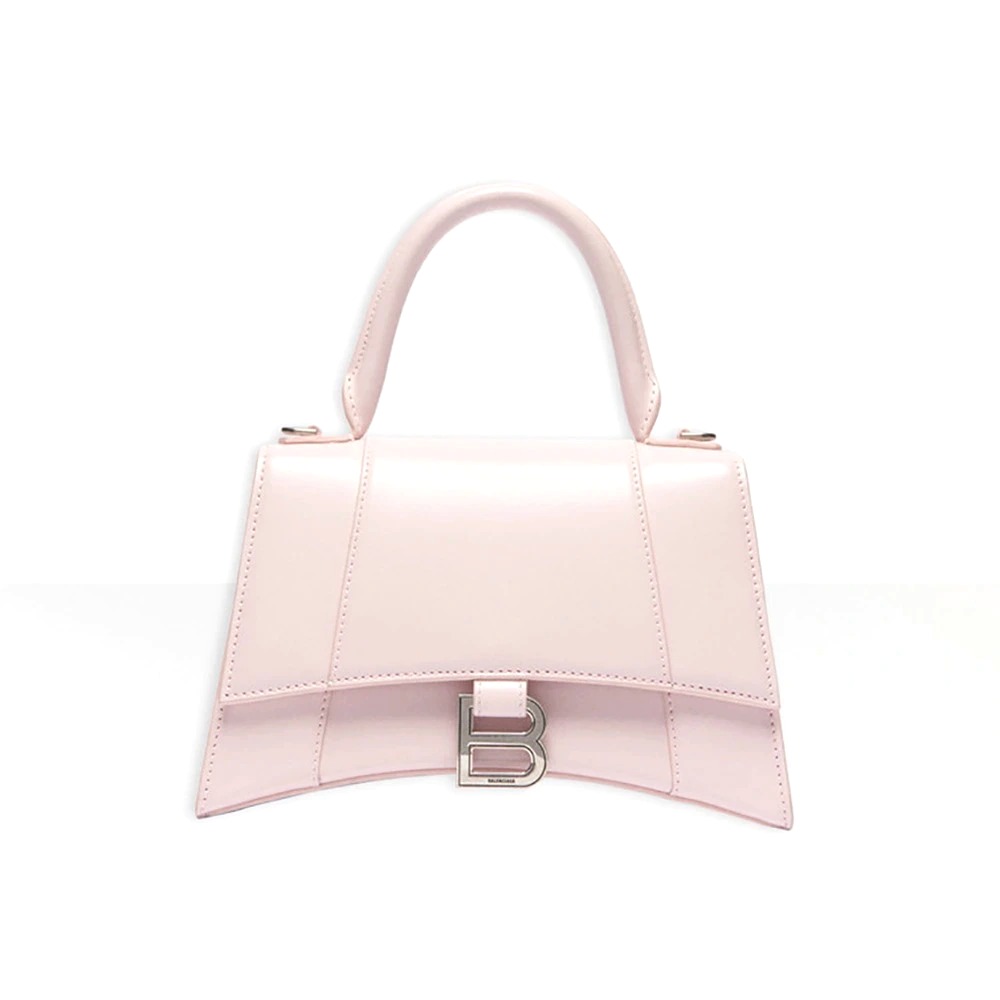 Womens Hourglass Xs Handbag With Chain And Allover Logo Rhinestones in Pink   Balenciaga AU