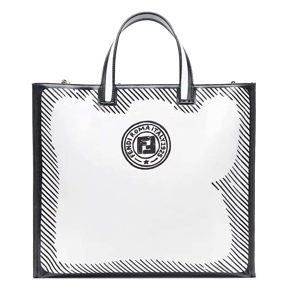 TÚI Fendi Shopper White Glazed Canvas Bag