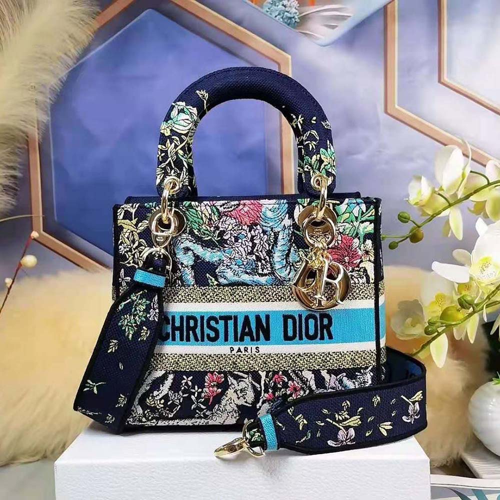 TÚI Dior Women Medium Lady D-Lite Bag Blue Multicolor D-Constellation Embroidery