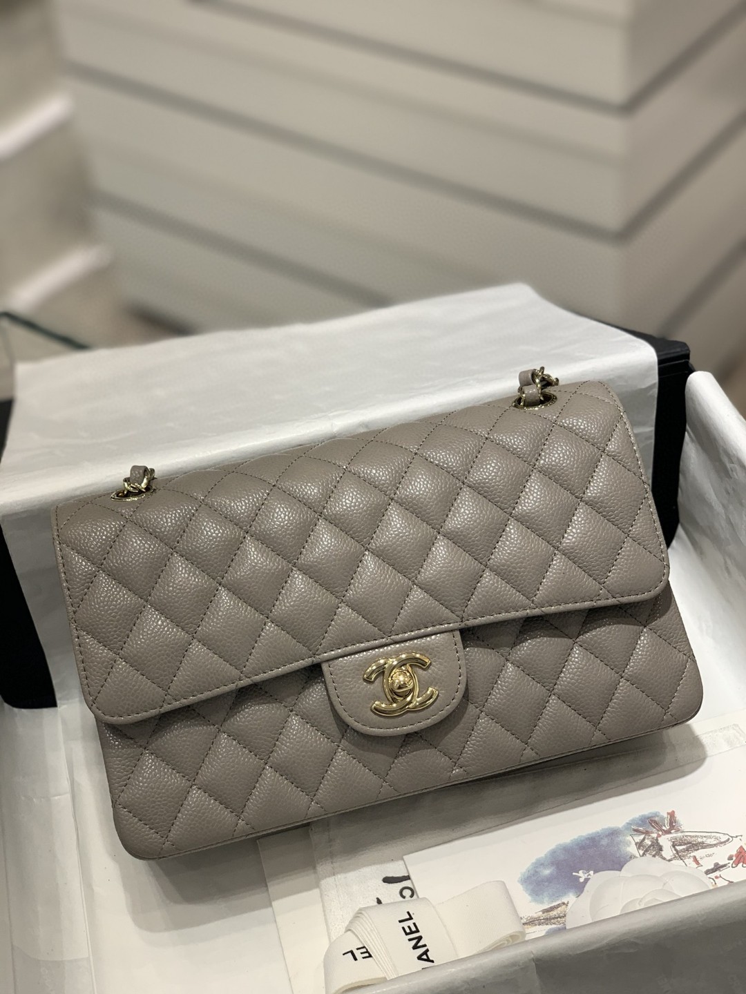 TÚI CHANEL CF 25 CAVIAR GREY DA HAAS
