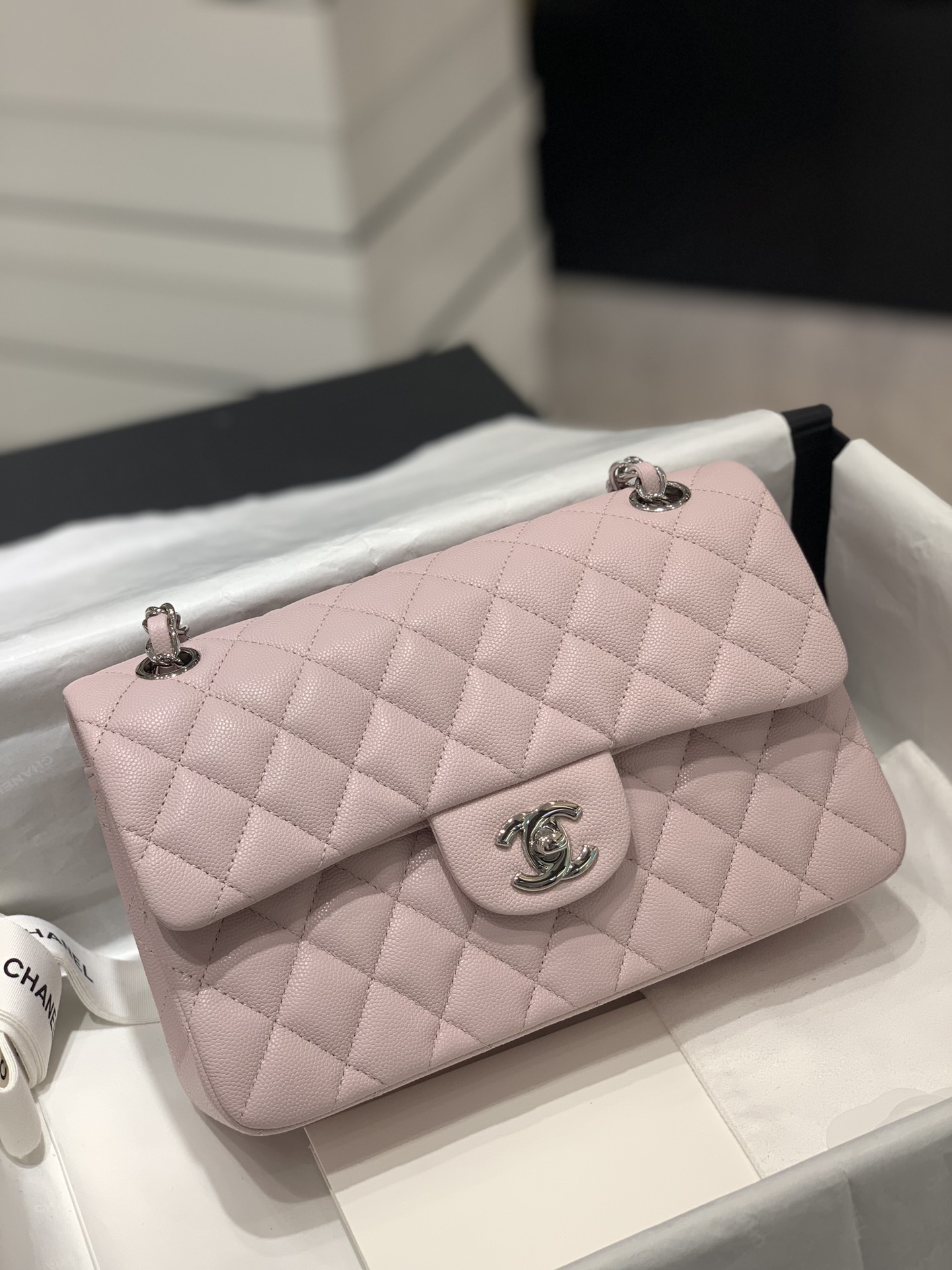 TÚI CHANEL CF 23 CAVIAR POWDER PINK DA HAAS SILVER