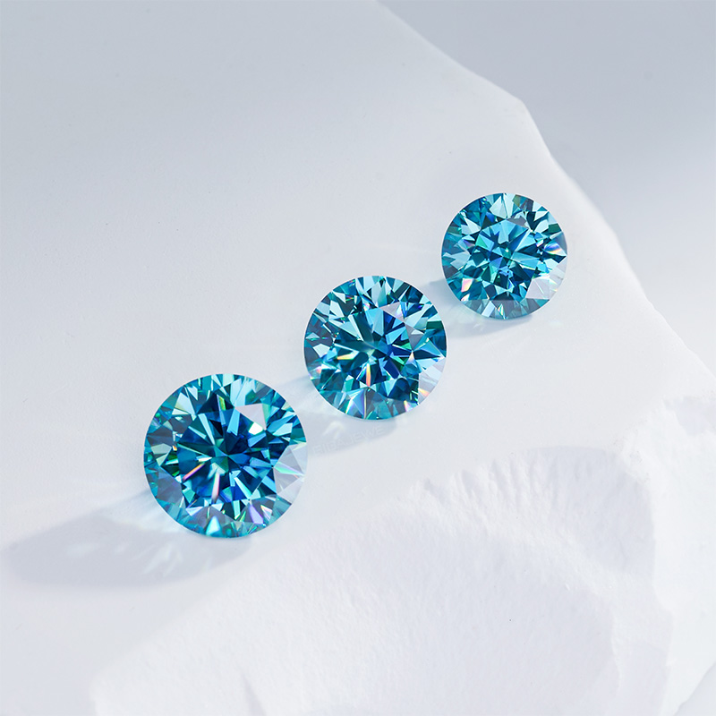 KIM MOISSANITE Màu xanh đại dương Ocean Blue DEF Round Cut Moissanite Loose(giá liên hệ)