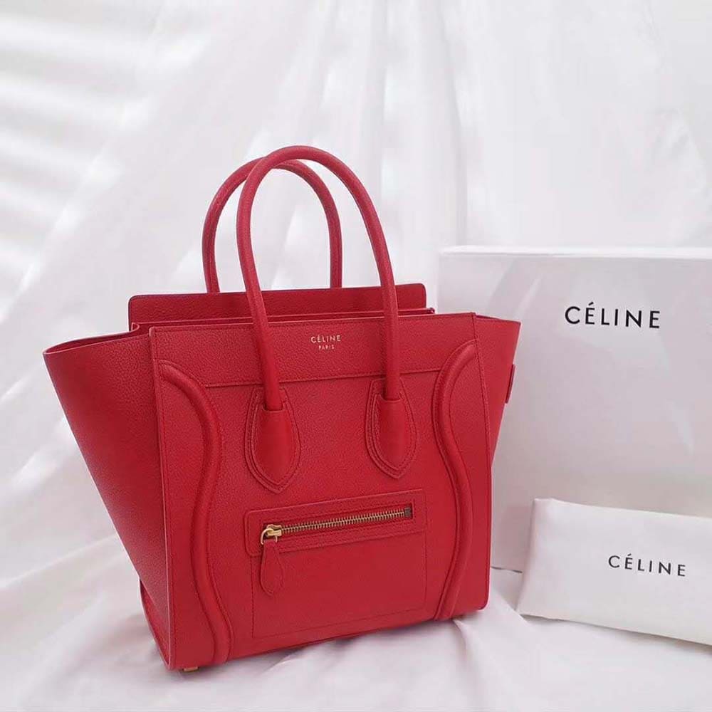TÚI Celine Women Micro Luggage Handbag in Drummed Calfskin-Red