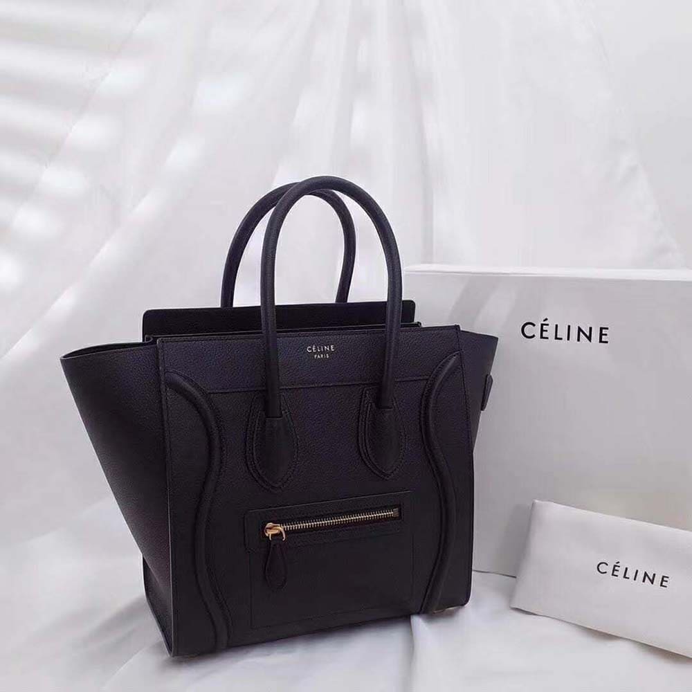 TÚI Celine Women Mini Luggage Handbag in Baby Drummed Calfskin-Black