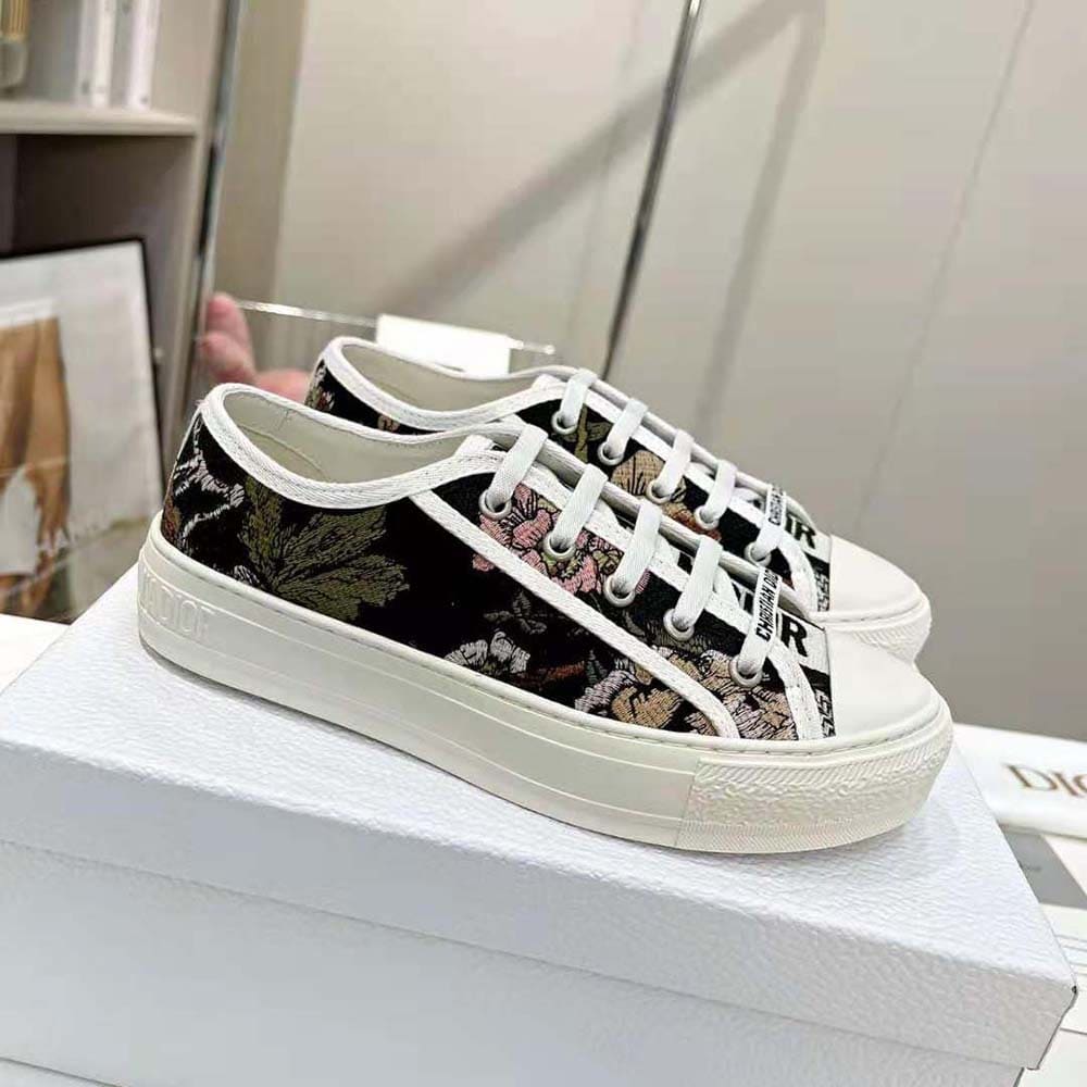 GIÀY Dior Women Walk’N’Dior Sneaker Black Multicolor Cotton with Dior Jardin Botanique Embroidery