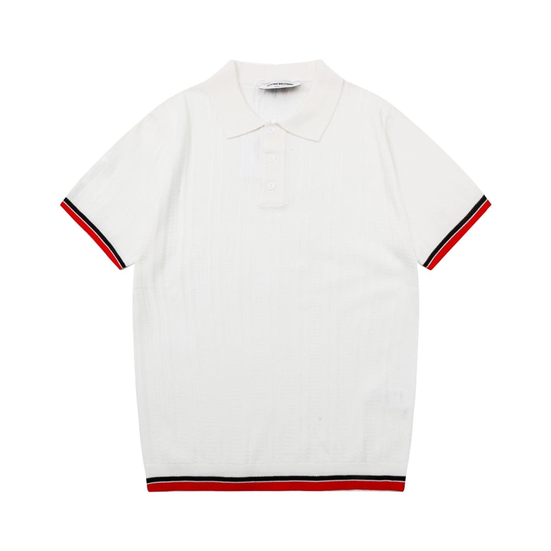 ÁO THOM BROWNE POLO SHIRT WHITE MÀU TRẮNG DỆT KIM