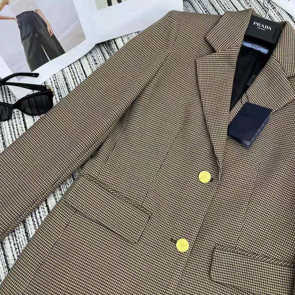 ÁO Prada Women Single-breasted Houndstooth Check Jacket