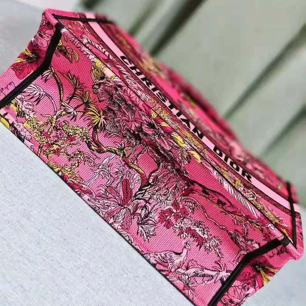 TÚI Dior Women Medium Dior Book Tote Fuchsia Multicolor Toile de Jouy Voyage Embroidery