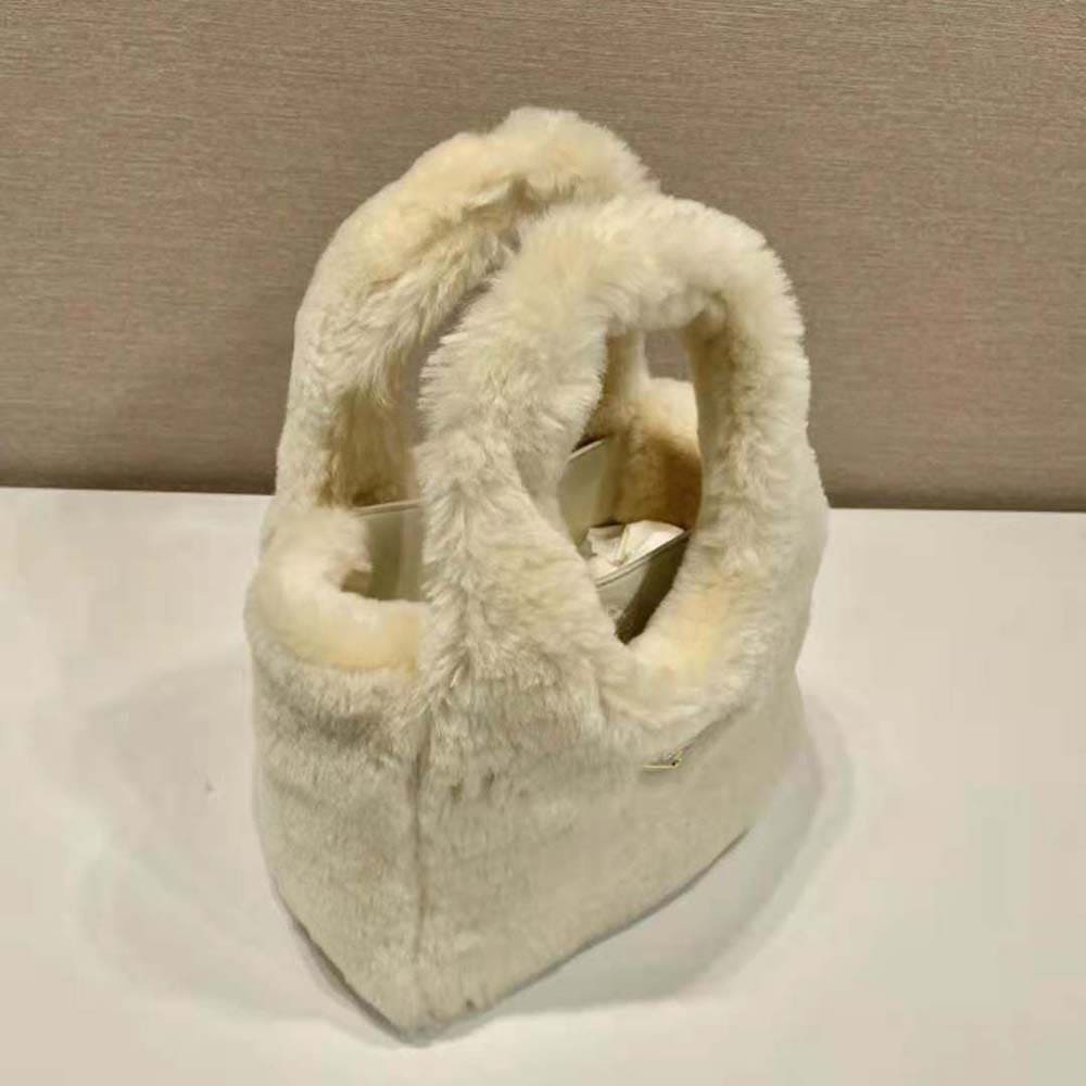 TÚI Prada Women Shearling Mini Handbag-Beige