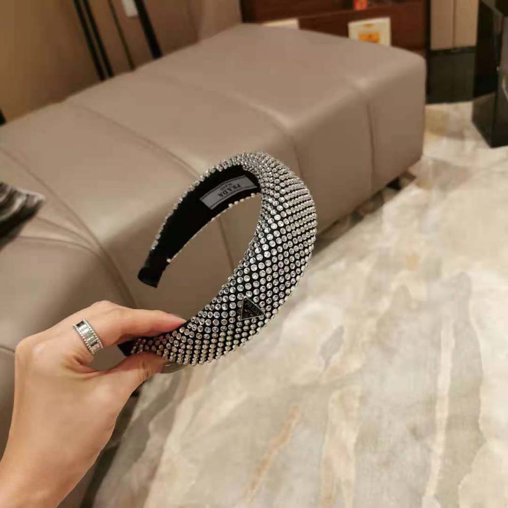 Bờm tóc Prada Oversized Embellished Satin Headband with Heat-Bonded Crystals