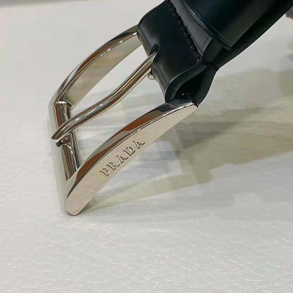DÂY LƯNG Prada Women Brushed Leather Belt with Enameled Metal Triangle Logo