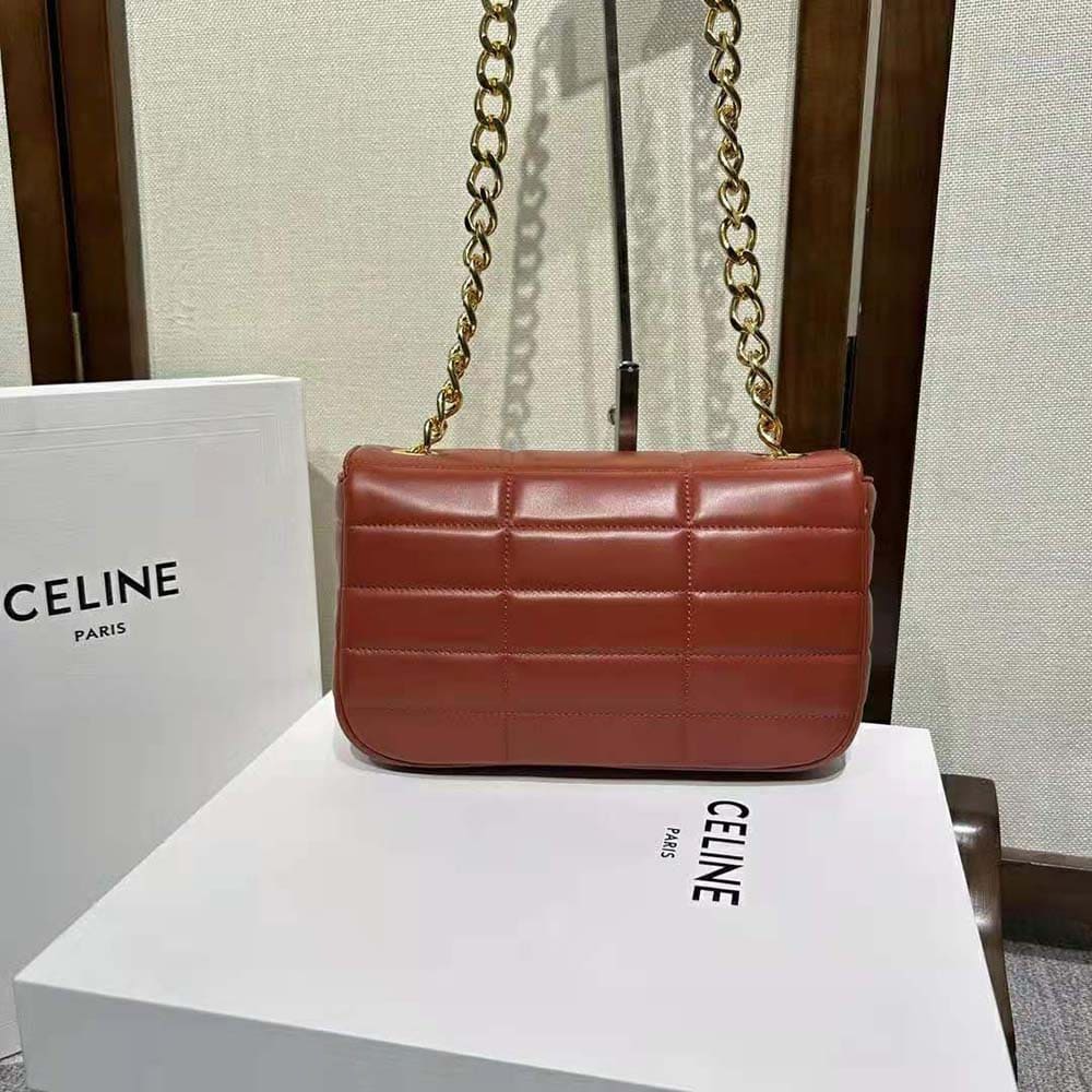 TÚI Celine Women Chain Shoulder Bag Matelasse in Quilted Goatskin-Brown DA DÊ