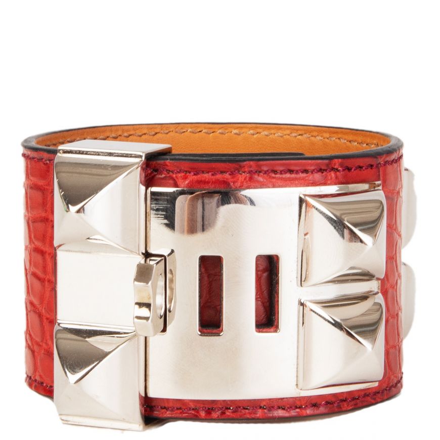 HERMÈS 'COLLIER DE CHIEN' BRACELET SANGUINE ALLIGATOR