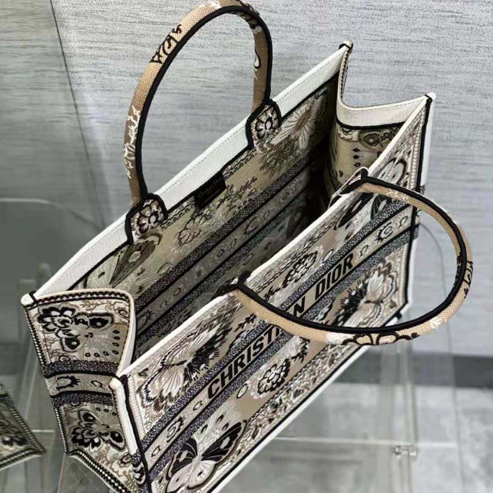 TÚI Dior Women Large Dior Book Tote Beige Multicolor Butterfly Bandana Embroidery