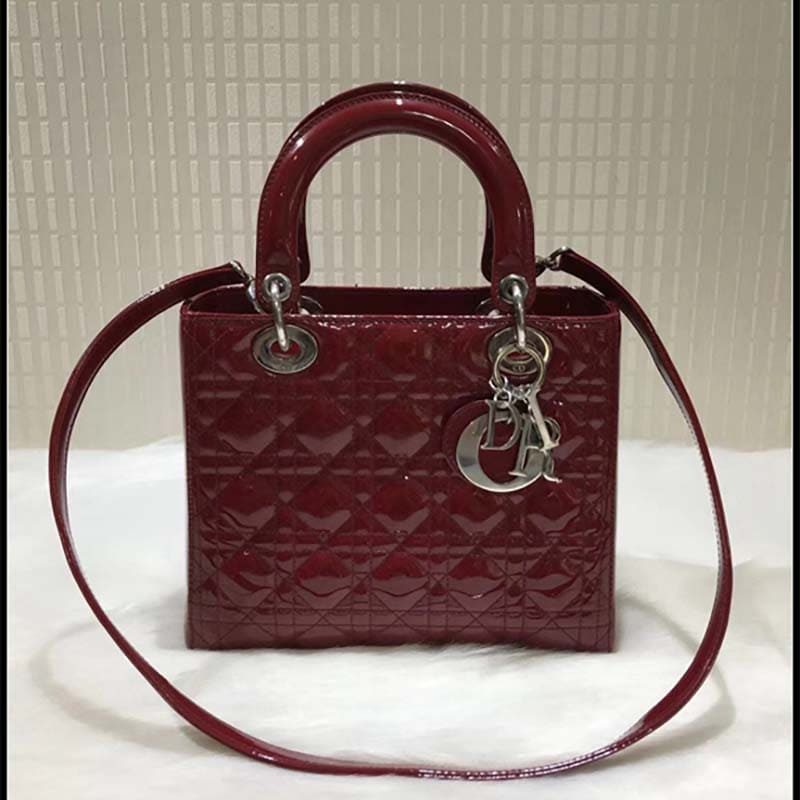 TÚI Dior Lady Dior Bag in Patent Cannage Calfskin-Maroon