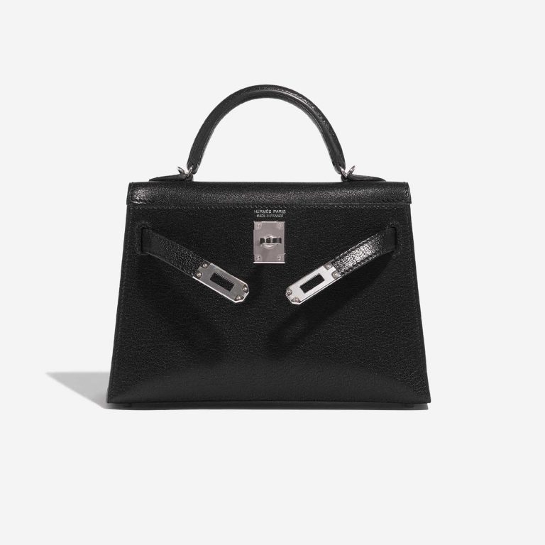 TÚI Hermès Kelly Mini Chèvre Chamkila Black Silver Buckle khóa trắng