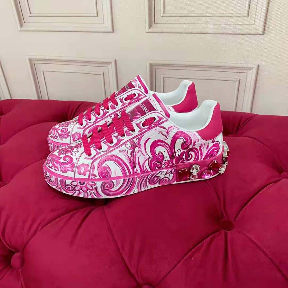 GIÀY Dolce Gabbana D&G Women Calfskin Portofino Sneakers-Pink