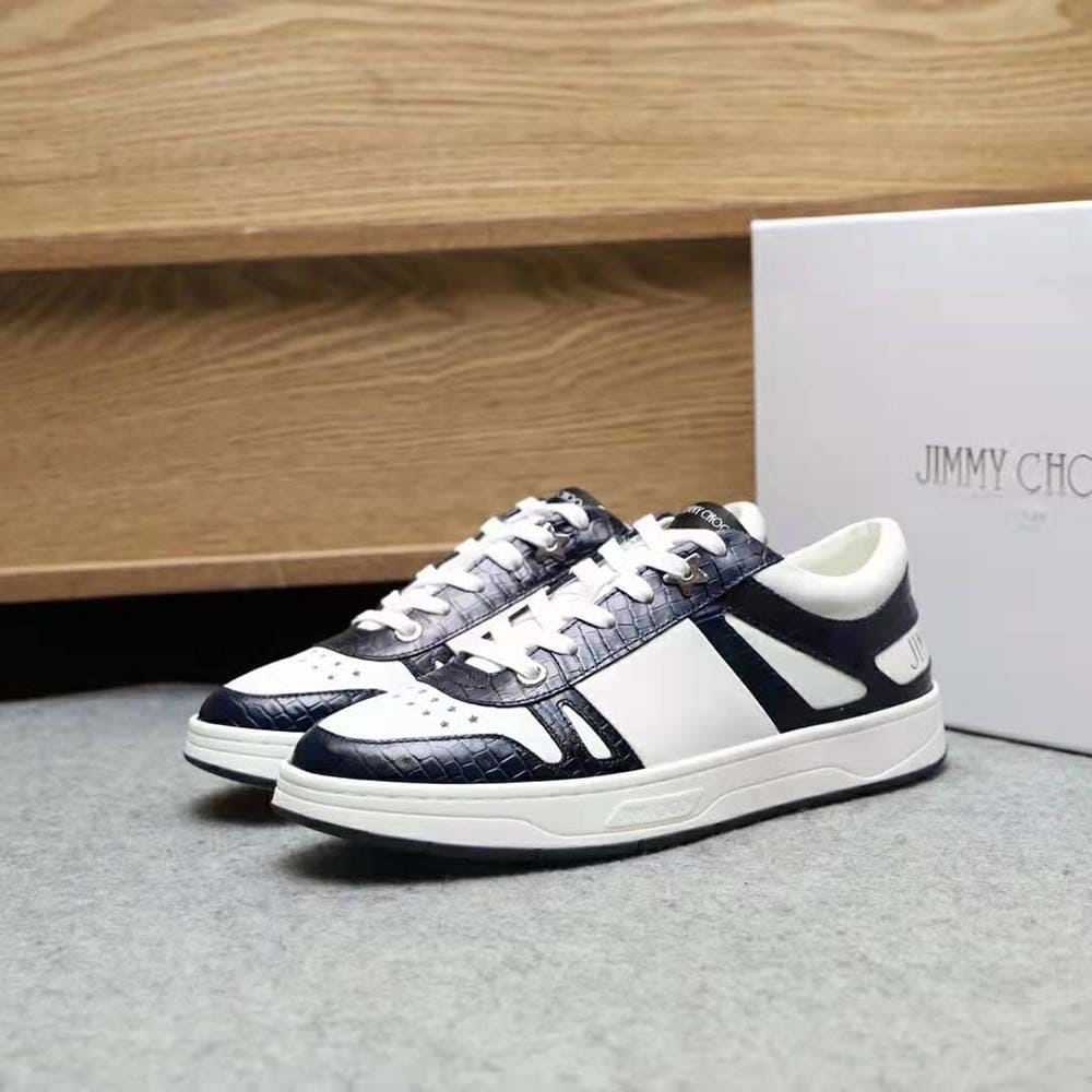 GIÀY JIMMY CHOO Croc-Embossed Leather and White Calf Leather Low Top Trainers