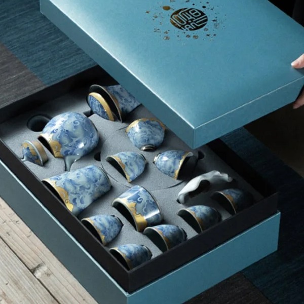 Bộ Bộ Trà Men Cổ Hoa Văn Vẽ Vàng