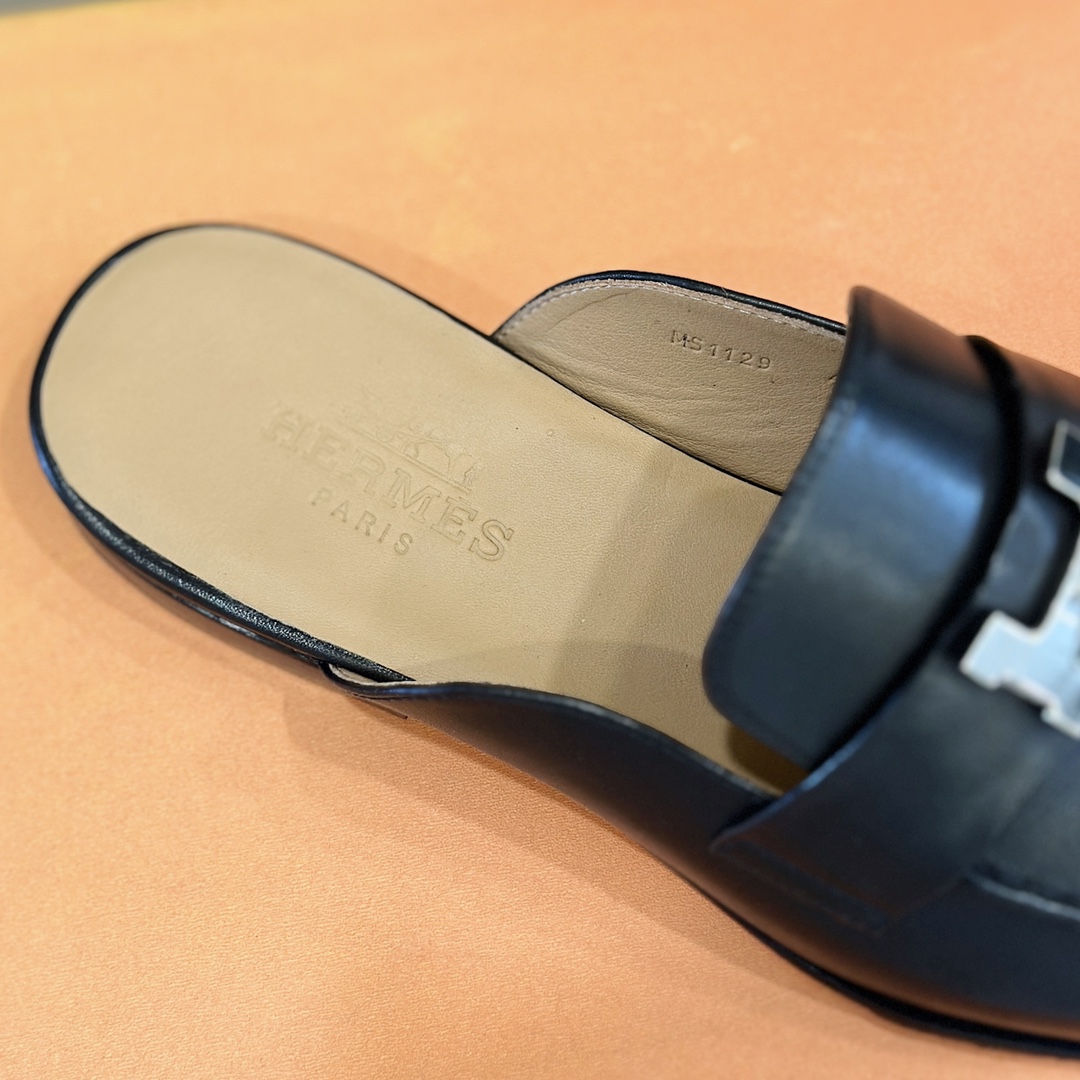 DÉP HERMES H LEATHER SLIPPER