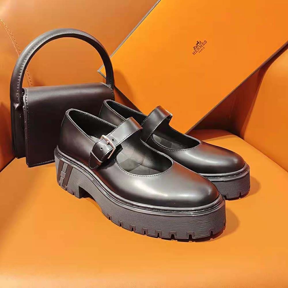 GIÀY Hermes Women Hoxton Oxford Shoe-Black