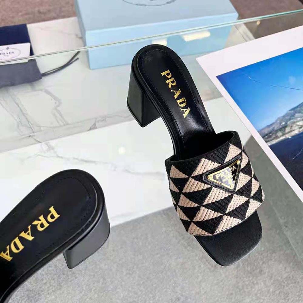 DÉP Prada Women Embroidered Fabric Sandals-Black