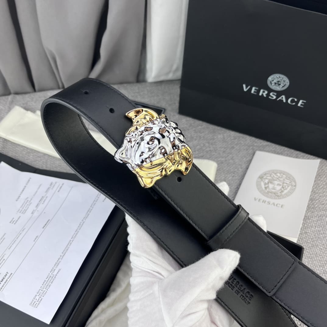 DÂY LƯNG VERSACE MEDUSA HEAD CALFSKIN LEATHER Khóa vàng trắng