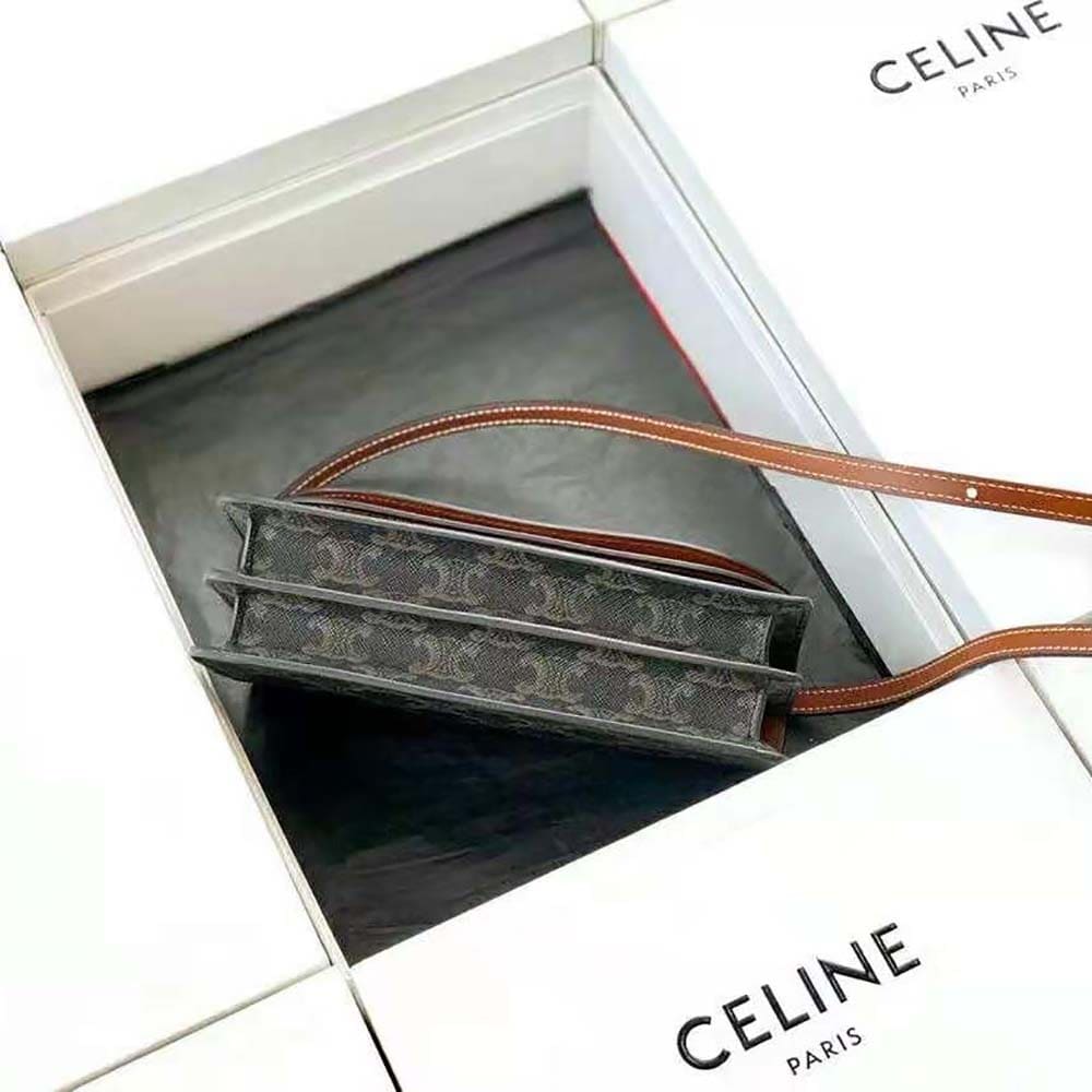 Ví Celine Women Wallet on Strap in Triomphe Canvas and Smooth Lambskin-Tan
