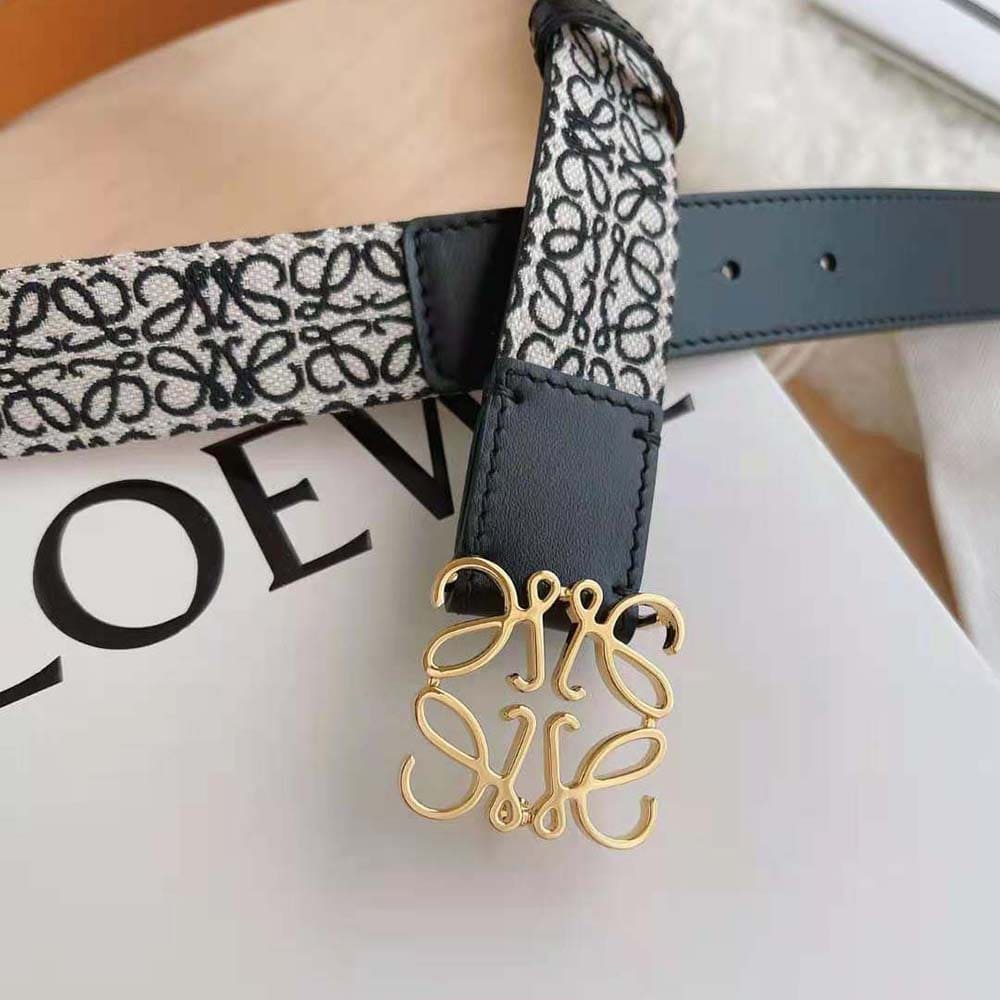 DÂY LƯNG Loewe Women Anagram Belt in Jacquard and Calfskin Black