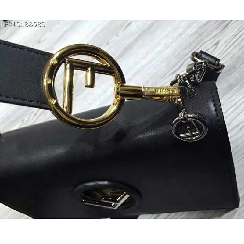 TÚI Fendi KAN I F Top Flap Strap Bag with Logo Stitch-Black