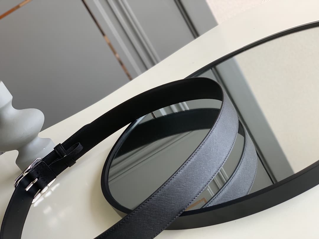 DÂY LƯNG PRADA BLACK SAFFIANO LEATHER Khóa bạc