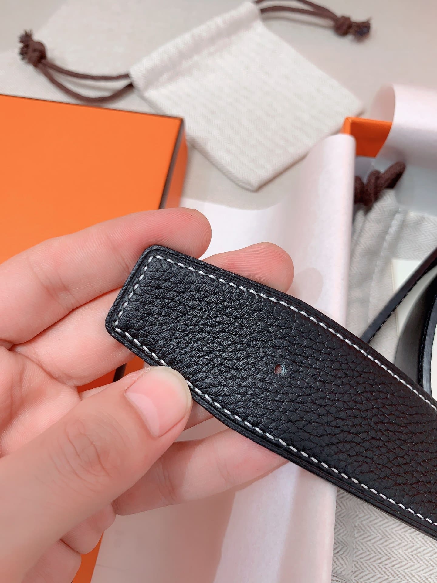 DÂY LƯNG HERMES H Togo leather hai mặt khóa bạc
