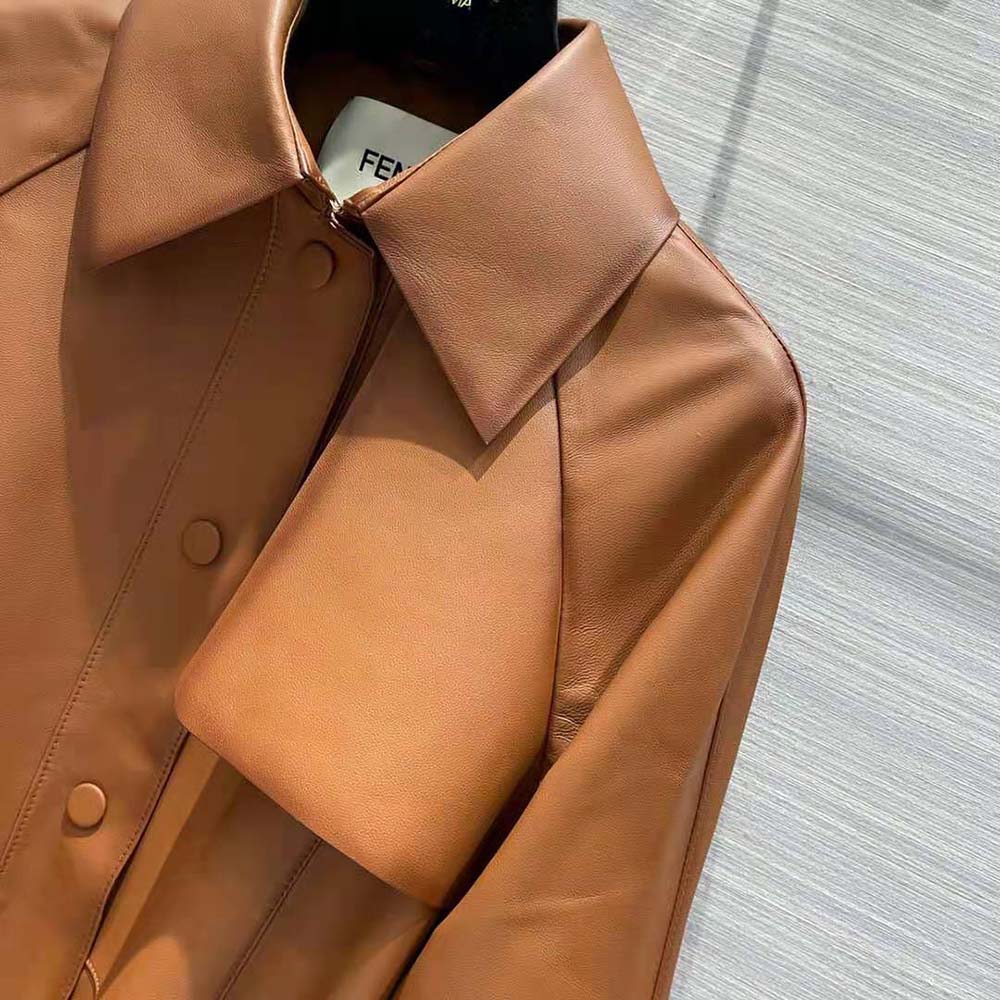 ÁO Fendi Women Shaded-Effect Tan Leather Jacket